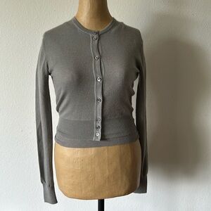 Alaia Paris XS luxury 2 piece cashmere sweater set grey cardigan + short sleeve